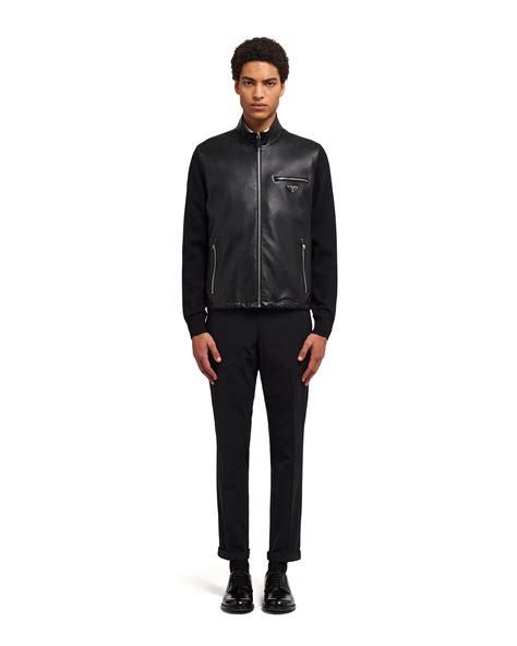 prada lambskin jacket|Black Nappa and knit blouson jacket .